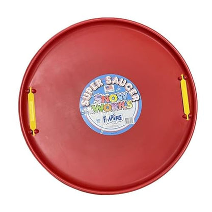 Lifetime Saucer Snow Sled, Heavy-Duty Plastic, Cold Weather Downhill Outdoor Winter Snow Sled Disc with Handles (Red).