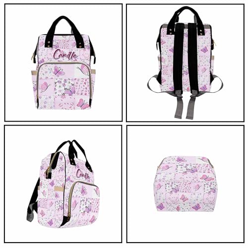 Custom Diaper Bag for Girls Personalized Diaper Bag Backpack &Insulated Water Bottle with Name Custom Monogram Baby Travel Bag Nursing Diaper Mommy Backpack with Adjustable Shoulder Straps Nappy Bag - color: Design 09