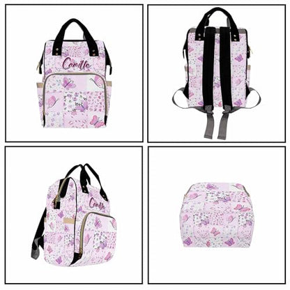 Custom Diaper Bag for Girls Personalized Diaper Bag Backpack &Insulated Water Bottle with Name Custom Monogram Baby Travel Bag Nursing Diaper Mommy Backpack with Adjustable Shoulder Straps Nappy Bag - color: Design 09