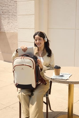 LOVEVOOK 50L Travel Backpack for Women, Airline Approved Carry On Backpack with 2 Packing Cubes, Waterproof Personal Item Bag Fits 17" Laptop, TSA Traveling Essentials Weekender Overnight Backpack - color: White & Brown & Black, size: 50L-3PCS