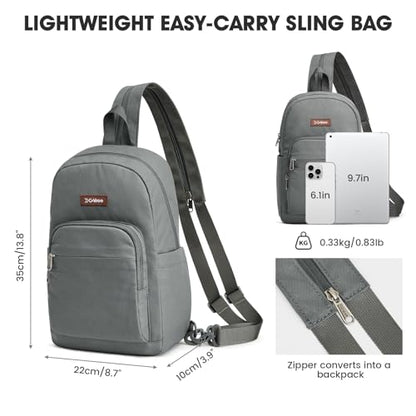 G4Free Sling Bag Crossbody Backpack Small Convertible Crossbody Bag for Women Men Sling Backpack for Travel with RFID Pocket Grey - color: Grey