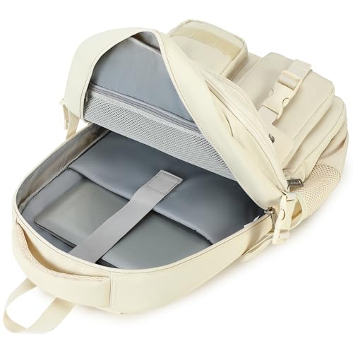 abshoo Large Heavy Duty Backpack For School College Bookbag Casual Multi Pocket Travel Backpacks - color: Beige
