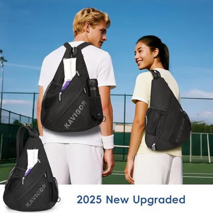 KAVIGOR Pickleball Sling Bag, Convertible Ultra-Light Backpack with Skin-Soft Fabric & Wet/Dry Pocket, Fits 4 Paddles + Gear - color: Classic Black