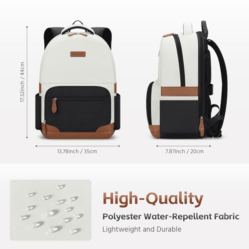 RealCool 15.6-17.3" Laptop Backpack, 31L Water Resistant Travel Bag | Independent frame opening, lightweight ,multi-compartments, ergonomic padded straps, luggage belt, for School,Business Trip - color: Beige-black