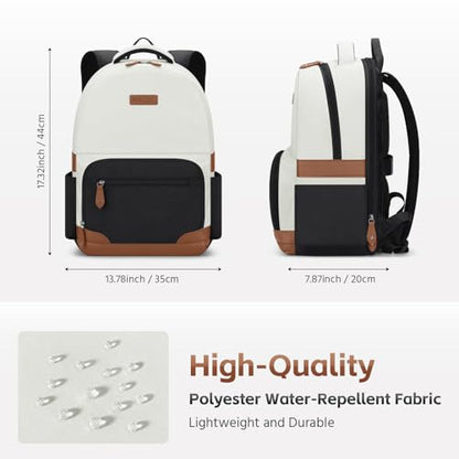 RealCool 15.6-17.3" Laptop Backpack, 31L Water Resistant Travel Bag | Independent frame opening, lightweight ,multi-compartments, ergonomic padded straps, luggage belt, for School,Business Trip - color: Beige-black