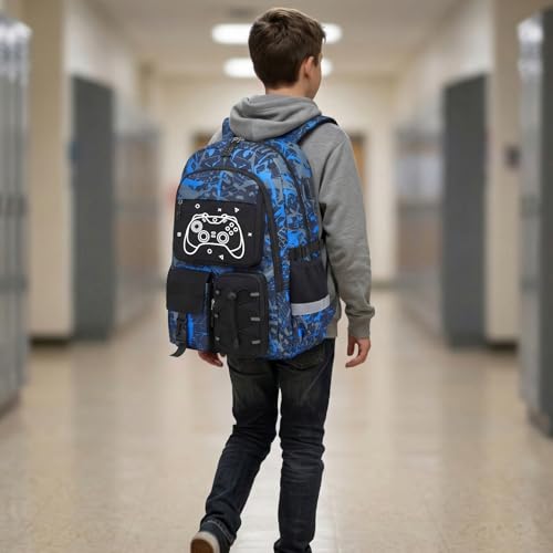 School Backpack for Boys - Gamer Boys Backpacks for Kids Teens Elementary Middle High School,18″ Large Capacity Students Bookbag with Usb Charging Port - color: Game001-only