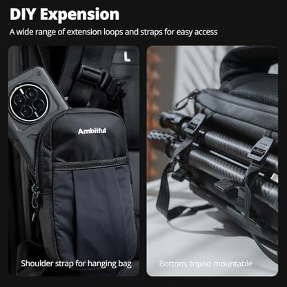 AMBITFUL 25+3L Professional Camera Backpack, Large Photography Bag for DSLR SLR Mirrorless Cameras, Ergonomic Suspended Support System with Laptop Compartment & Tripod Holder, Waterproof
