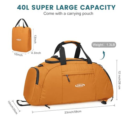 G4Free 40L 3-Way Duffle Bag Backpack Gym Bag for Men Women Sports Duffel Bag with Shoe Compartment Travel Backpack Luggage - color: Orange