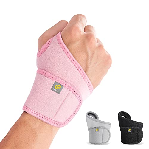 Bracoo Wrist Brace Compression Wrap – Adjustable Support Strap for Carpal Tunnel, Tendonitis, Arthritis, Pain Relief – Fitness & Weightlifting Wristband – Left or Right Hand – WS10 - color: Pink