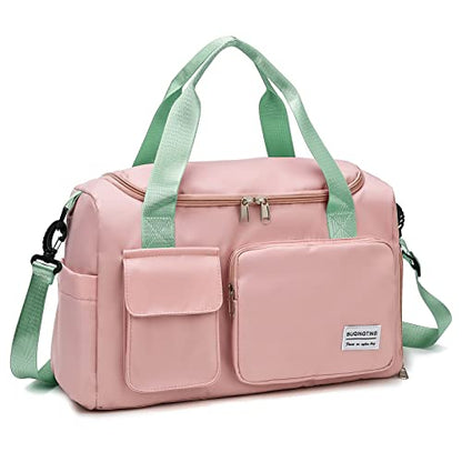Small Gym Bag for Women, Travel Duffle Bag Carry On Weekender Bag with Shoe Compartment - color: 13#Pink Green, style: Gym Bag&toiletry Bag