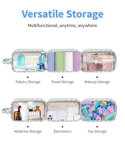 Narwey Clear Toiletry Bags for Traveling Women Men, Clear Travel Bags for Toiletries Makeup Bag Cosmetic Bag with Zipper, Make Up Organizer, Skincare Bag (Mint Green Checkerboard) - color: Y-Mint Green Checkerboard