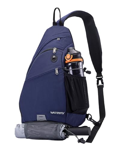 WATERFLY Sling Bag Sling Backpack Small Crossbody Shoulder Bag for Men Women Traveling Cycling Hiking Daypack - color: Blue