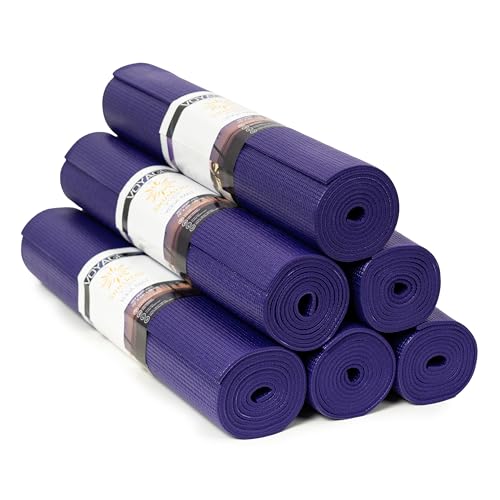 Voyage Yoga Mat, 6 Pack, 72" x 24" Professional Studio and Gym Bulk Yoga Mats, 5mm Thick, Durable, Anti-Tear, Non Slip Fitness and Exercise Mats - color: Purple