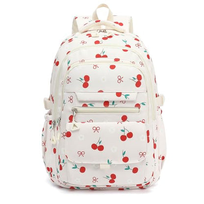 Phaoullzon Girls High Middle School Cherry Backpack for Kids Kawaii Bookbag College Daypack,Cherry - color: Beige Cherry, size: Large (17.5 Inch)