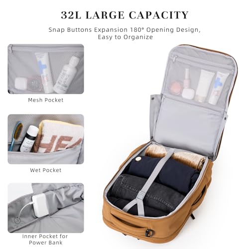 Timeet Travel Backpack for Women Men, 32L 4 In 1 Carry on Luggage Backpack, TSA Friendly Flight Approved 17 Inch Laptop Backpack, Waterproof Travel Bag for Work School Camping Hiking, Warm Brown - color: Warm Brown