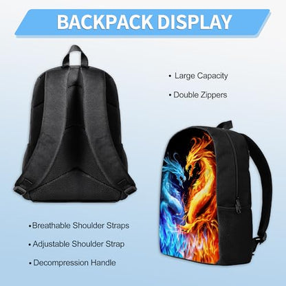 3PCS Boys Backpack, Kids Back To School Bag with Lunch Box Pencil Case Set, Cool Dragon Backpack for Boys Teens, 17" Schoolbag Bookbag for Elementary Middle High School Students - color: Dragon