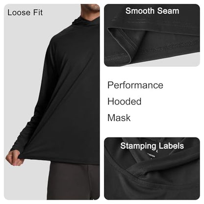 HovSiyla Mens Fishing Hoodie UV Sun Protection Shirts UPF Rash Guard Long Sleeve Shirts Hiking Performance Mesh Face Mask Top - color: 5 Pack : Black Grey White Navy Red, size: Large