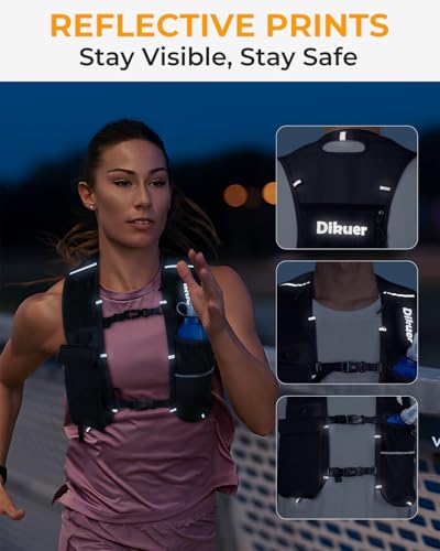 Running Vest for Women Men, Lightweight Hydration Runner Vest with Transparent Waterproof Phone Pocket, 17oz Soft Flask, Adjustable Chest Straps Reflective Backpack for Hiking Cycling Jogging - style: Black