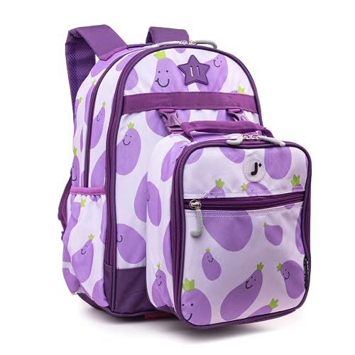 J World Duet Kids Backpack & Lunch Box Set For Boys & Girls Pre-K to Elementary School, Mr Eggplant - color: Mr. Eggplant