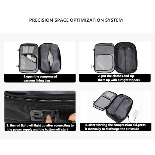 LIGHTGO] Travel-friendly Vacuum Packing Backpack with Built-in Air Pump, Portable Compression Cube, TSA-approved Lock, and Waterproof for College Students and Family Trips.