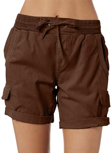 Dokotoo Womens Summer Shorts Relaxed Fit High Waist Casual 4 Pocketed 2026 Hiking Cargo Shorts Outdoor Outfits S-2XL - color: Coffee, size: Small