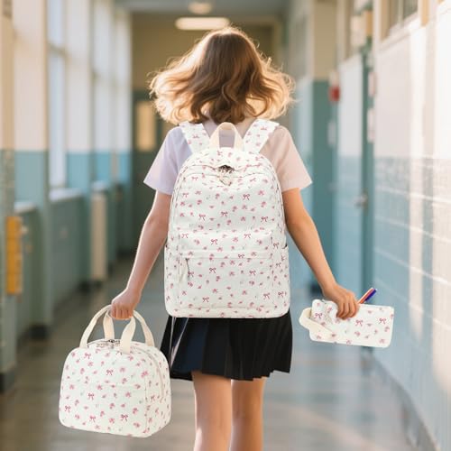 Bluboon Teen Girls School Backpack Kids Bookbag Set with Lunch Box Pencil Case Travel Laptop Backpack Casual Daypacks (Beige bow tie) - color: Beige Bow Tie