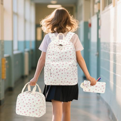 Bluboon Teen Girls School Backpack Kids Bookbag Set with Lunch Box Pencil Case Travel Laptop Backpack Casual Daypacks (Beige bow tie) - color: Beige Bow Tie
