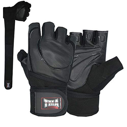 TMA Weight Lifting Gloves for Gym Workout – Cowhide Leather, Long Wrist Support with Anti Slip Palm Protection – Great Grip for Fitness, Bodybuilding, Powerlifting, Strength Training & Exercise - size: X-Large