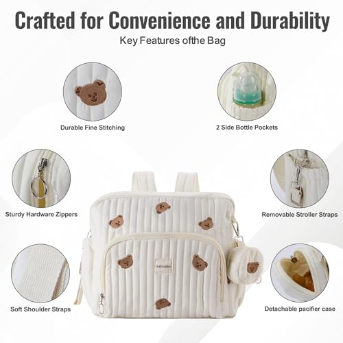 GOBABYMART Diaper Bag Backpack, Medium Maternity baby bag & Changing Pad, Insulated Pockets, Stroller Straps & Pacifier Case (Medium - Beige Bears) - color: Medium - Beige Bears