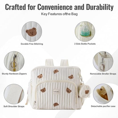 GOBABYMART Diaper Bag Backpack, Medium Maternity baby bag & Changing Pad, Insulated Pockets, Stroller Straps & Pacifier Case (Medium - Beige Bears) - color: Medium - Beige Bears