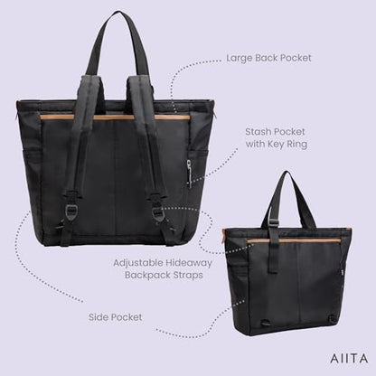 Diaper Bag Tote with Changing Pad, 20L Convertible Baby Bag with 12 Pockets and Insulated Bottle Holders, Crossbody Backpack for Travel, Black - color: Black
