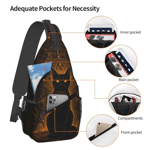 Sling Backpack Unisex Crossbody Chest Bag Shoulder Chest Bag For Women Men Hiking Travel - color: Black Cat