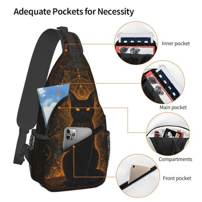 Sling Backpack Unisex Crossbody Chest Bag Shoulder Chest Bag For Women Men Hiking Travel - color: Black Cat