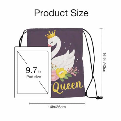 Be The Queen Drawstring Bags Beautiful White Romantic Dreaming Swan Princess Draw String Back Bag Men Women - color: Be the Queen