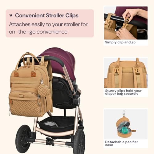 BabbleRoo Diaper Bag Backpack - Baby Essentials Travel Tote - Multi function Water Resistant Diaper Bag, Travel Essentials Baby Bag with Changing Pad, Stroller Straps & Pacifier Case - Unisex, Beige | Baby Essentials Travel Tote - color: Light Brown, size