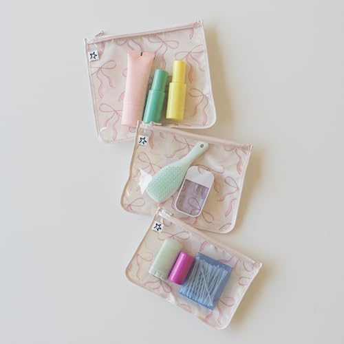 Tiny Twinkle Diaper Bag Organizing Pouches|3 Pack Mess-Proof Clear Front Travel Organizer Bags&TSA Approved Toiletry Bag Set for Baby and Mom Essentials - color: Bows