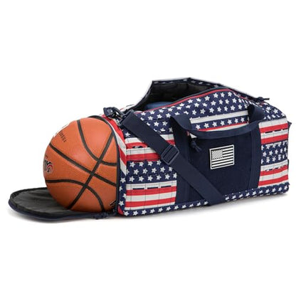 QT&QY 40L Military Tactical Duffel Bag For Men Sport Gym Bag Fitness Tote Travel Duffel Bags Training Workout Bag With Shoe Compartment Basketball Football Weekender Bag patriot Star Spangled - color: Star Spangled
