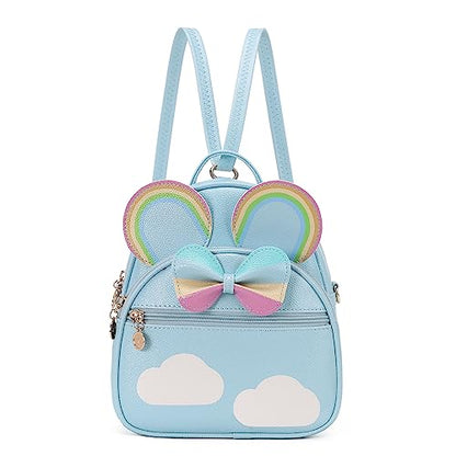 KL928 Girls Mini Backpack Bowknot Polka Dot Cute Small Daypacks Convertible Shoulder Bag Purse for Women - color: Rainbow
