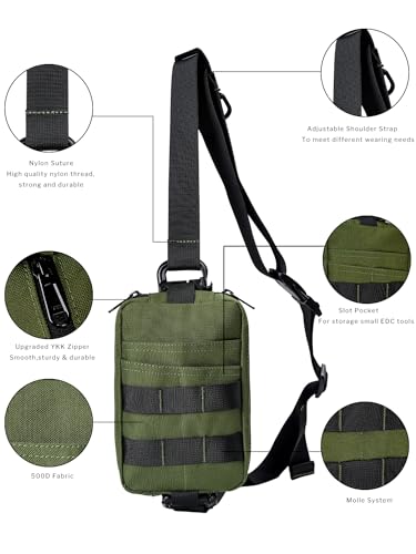 VIPERADE CHS2 Small EDC Sling Bag, Tactical Fanny Pack for Men, Molle Pouch Crossbody Backpack with Adjustable Shoulder Strap, Utility Chest Pouch Bag for Hiking/Traveling/Bush-Craft - color: Green