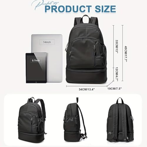 Unisex Lightweight Expandable Gym Backpack with Shoe Compartment, Waterproof Travel Bag for 14" Laptop Grey - color: 01grey