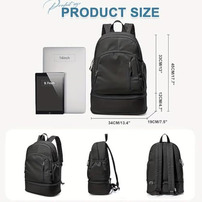 Unisex Lightweight Expandable Gym Backpack with Shoe Compartment, Waterproof Travel Bag for 14" Laptop Grey - color: 01grey