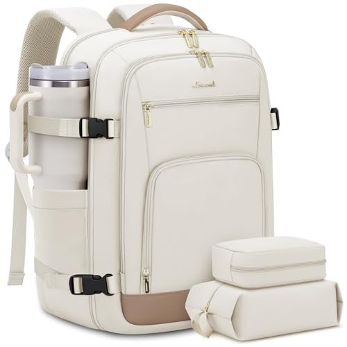 LOVEVOOK 40L Travel Backpack for Women Flight Approved, Carry on Backpack for Airplanes, TSA Personal Item Travel Bag, Waterproof 17 Inch Laptop Backpack, Business Weekender Overnight Daypack, 3Pcs - color: Beige-khaki, size: 40l-17.3 Inch-3pcs