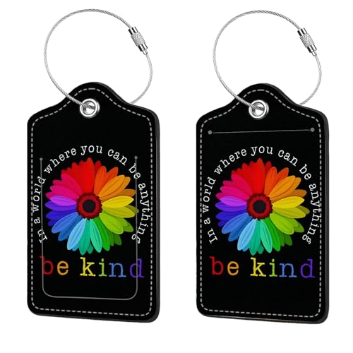 2 Pcs Luggage Tags for Suitcase, Cute Unique PU Leather Travel Bag Tag with Privacy Cover ID Label Address Card and Durable Metal Ring Suitable for Men Women Children Backpack,Sunflower - color: Sunflower