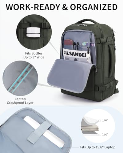 ECOHUB 17" Small Unisex Travel Backpack United Airlines Approved 17x10x9 Friendly Suitcase Anti-Theft Lockable Zippers Style Personal Item Bag Travel Essentials with 12 Pockets Water Resistant, Green - color: Green, size: 17 inch underseat