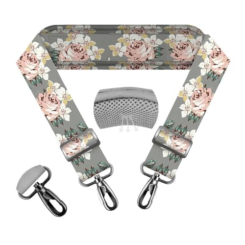 ZINZ 74" Shoulder Strap with Fixed Pad and Dual Balanced Buckles，Gray Flowers - color: Gray Flowers