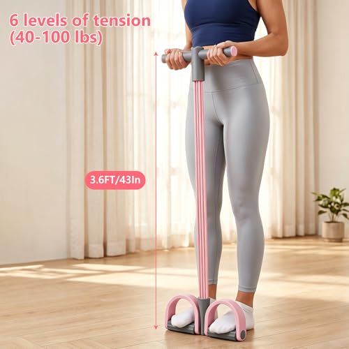 Pedal Resistance Band with Handle,4/6/8 Resistance Levels Elastic Pull Rope, Portable Fitness Bands for Leg Butt Training, Home Gym, Yoga, Pilates - size: 6 Levels（Pink ）