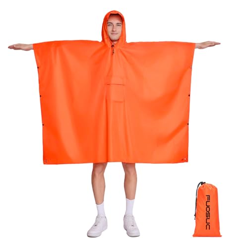 Hooded Waterproof Raincoat, Unisex Outdoor Hiking Camping Mat and Small Tent - color: Orange