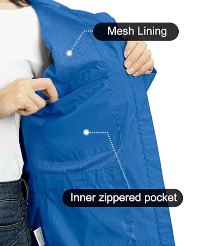 Outdoor Ventures Packable Rain Jacket Women Lightweight Waterproof Raincoat with Hood Cycling Bike Jacket - color: Dodger Blue, size: X-Large