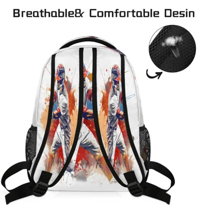 Large Backpack with 15.6 Inch Laptop Compartment, Baseball Ball Player Adult Backpack for Work, Travel & School College Boys Girls - color: Baseball Ball Player