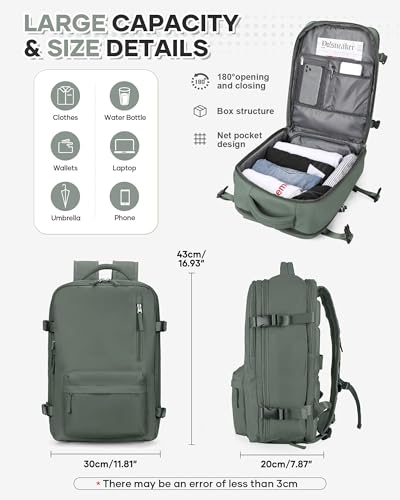 VECAVE Travel Backpack,Carry On Backpack for Women,Airline Flight Approved Waterproof 14 Inch Laptop Backpack with Shoe Compartment Casual Daypack Backpacks DarkGreen. - color: A-darkgreen-6, size: Small